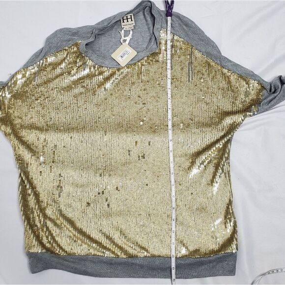 NEW HAUTE HIPPIE long sleeve gold sequin oversized pullover‎ sweater XS - Picture 14 of 14